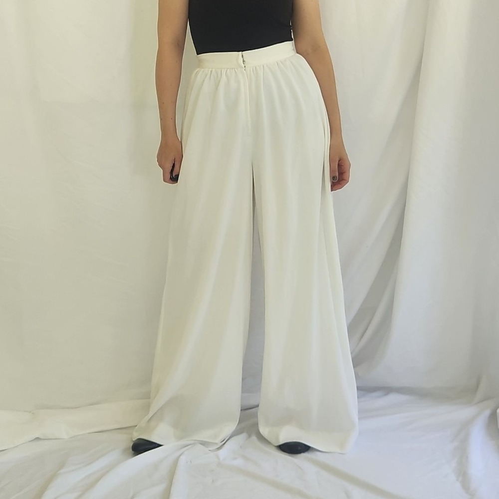 90s(?)‎ White Flowy Wide Leg High Rise Pants